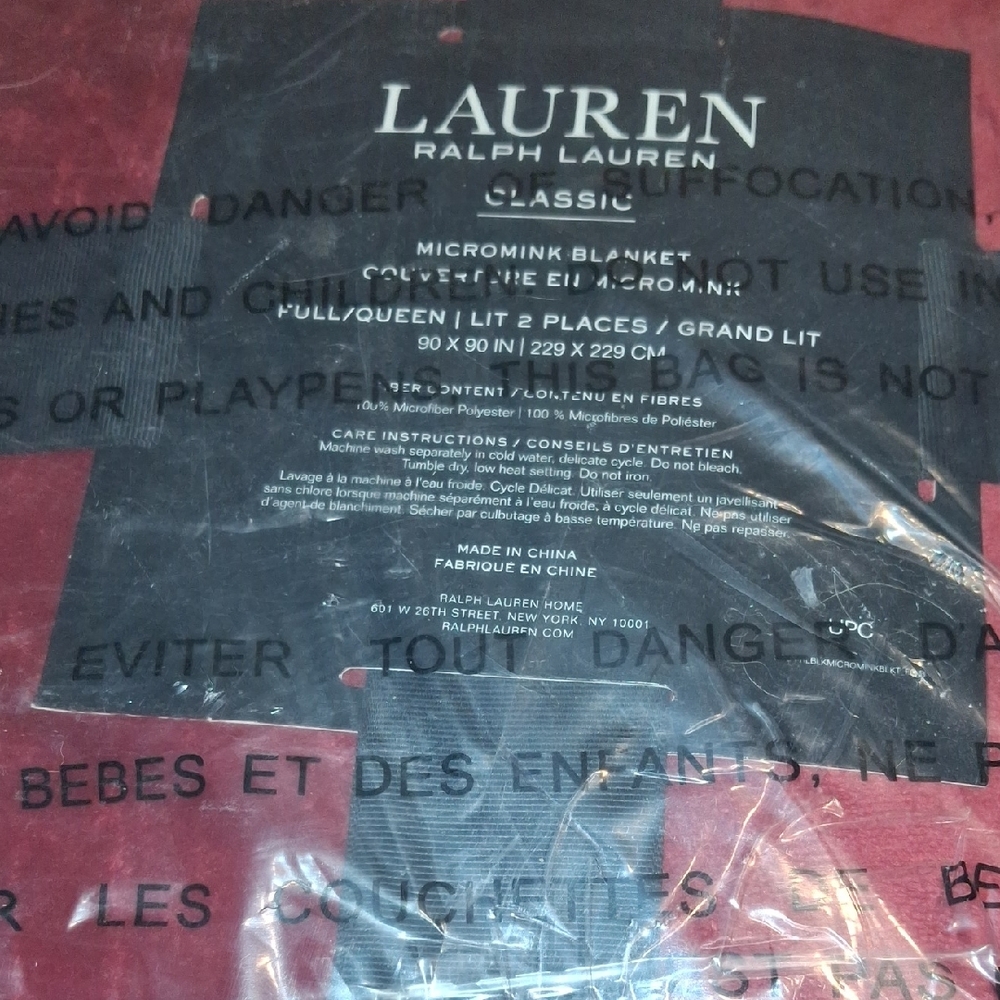 Lauren Ralph Lauren Red Micromink Blanket with Black Label